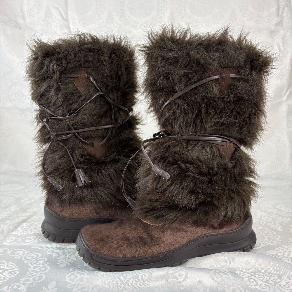Y2K Deadstock Rave Tall Boots Faux Fur Strappy Vtg Mall Bratz Grunge Tall Size 9